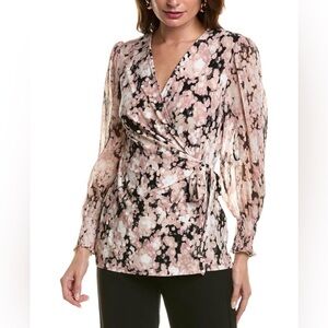 Anne Klein Women's Floral-Print Smocked Wrap Top, Rosa Wistful Multi Size 2XL
